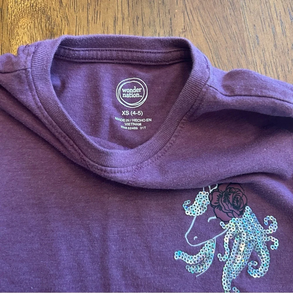 Unicorn Long Sleeve Tee Purple Sparkle Top | Girls XS (4–5)  | Wonder Nation